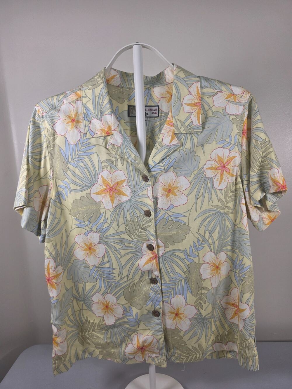 Caribbean Joe Women Hawaiian Shirt 100% Rayon Size Large Tropical Vacation